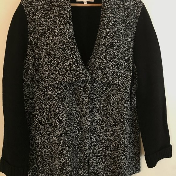 JONES NEW YORK CARDIGAN SWEATER / JACKET - BLACK/WHITE - SHAWL COLLAR - SZ LARGE - Picture 3 of 9